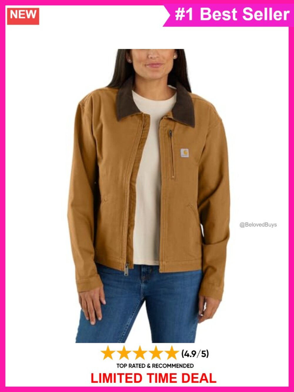 Carhartt Women's Iconic Crawford Detroit Jacket Loose Fit Snap Cuffs